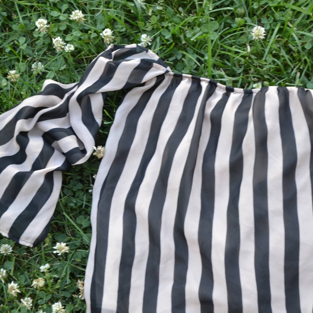 Off the Shoulder Long Sleeve Striped Top